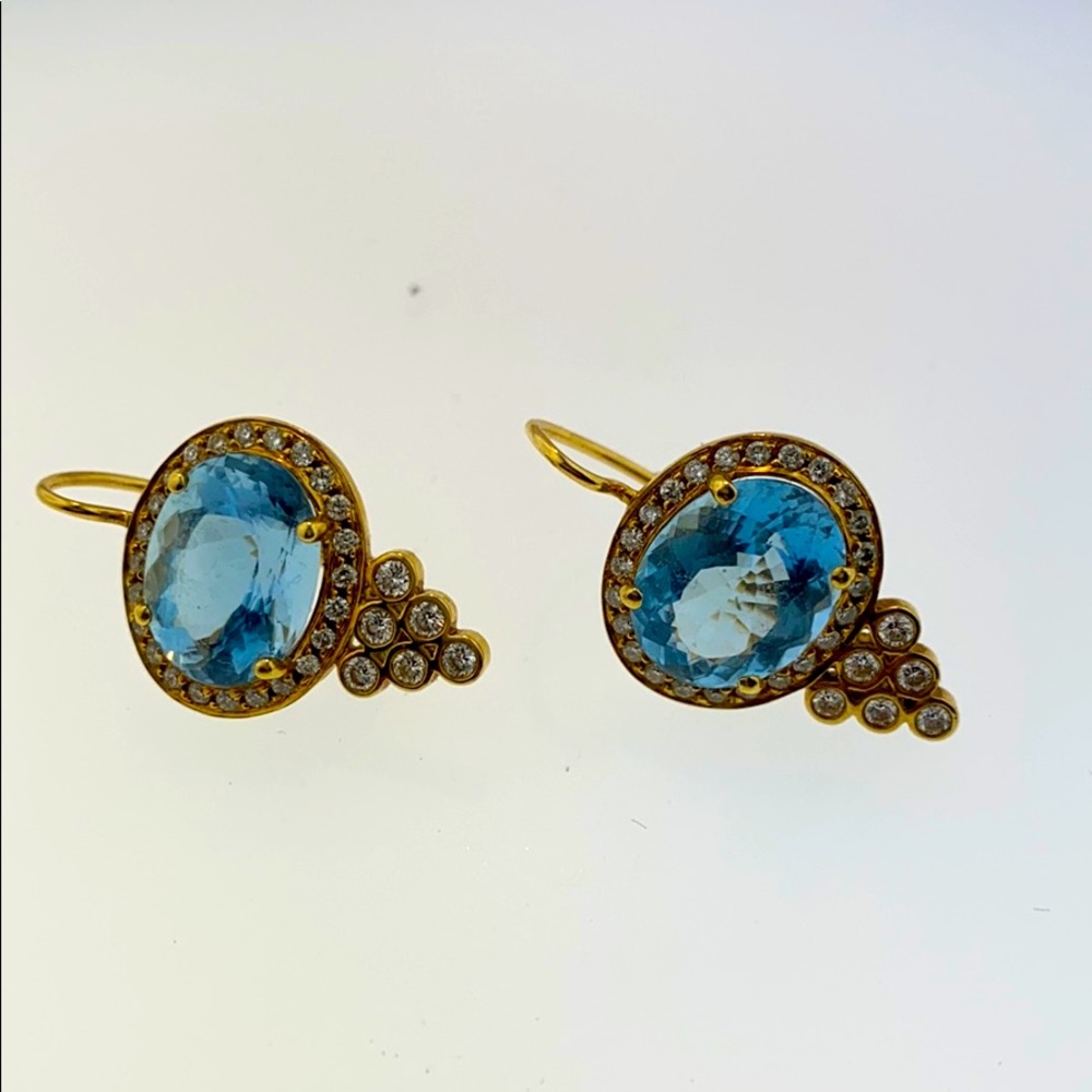 Temple St Clair 18K YG Topaz Halo Pyramid Earrings